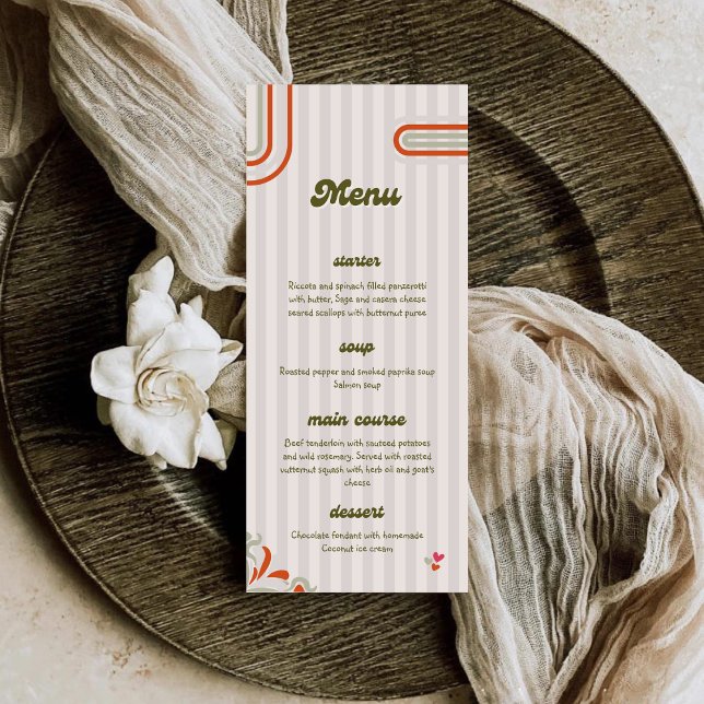 Menu Casamento Jantar Ilustrado Marrom e Verde Retro (Criador carregado)