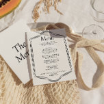 Menu Casamento Jante de quadros preto e branco moderno<br><div class="desc">Um dinheiro velho retro um menu brilhante de janto de casamento. Que apresenta modelo de chic de fundo branco vintage e tipografia negra. Perfeito e compatível com toda a suíte.</div>