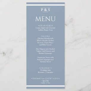 Menu Casamento Janto Monograma Mínimo Elegante Azul Dus
