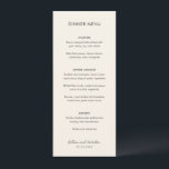 Menu Casamento Juvenil Moderno<br><div class="desc">Menu moderno de casamento com um design simples e mínimo com seus nomes em um roteiro manuscrito contemporâneo. A paleta de cores é creme e pode ser alterada na ferramenta de edição de design. Esta design contemporânea funciona bem para qualquer estilo de casamento.</div>
