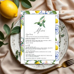 Menu Casamento La Dolce Vita Lemon & Olive Mediterranea<br><div class="desc">Melhore sua recepção de casamento inspirada em italiano com este elegante menu de casamento "La Dolce Vita". Com uma ilustração sofisticada do ramo da oliveira, limões vibrantes e padrões clássicos do azulejo Mediterrâneo, este menu adiciona um toque de charme rústico e elegância à sua cola. Totalmente personalizável, é perfeito para...</div>