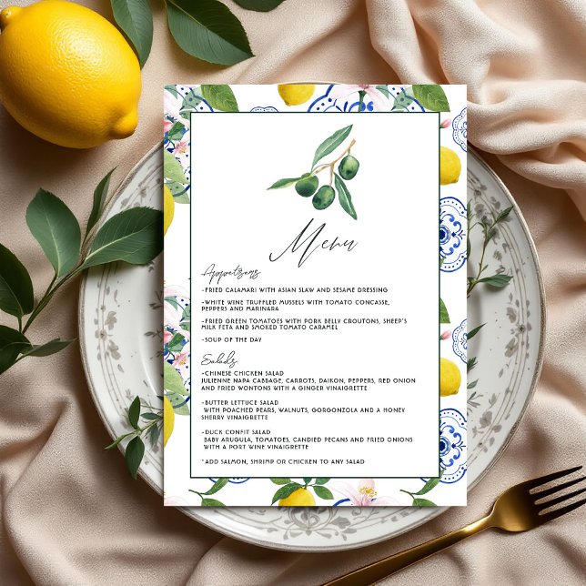 Menu Casamento La Dolce Vita Lemon & Olive Mediterranea (La Dolce Vita Lemon and Olive Mediterranean Wedding Menu)