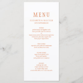 Menu Casamento Laranja de Cobre Branco Elegante
