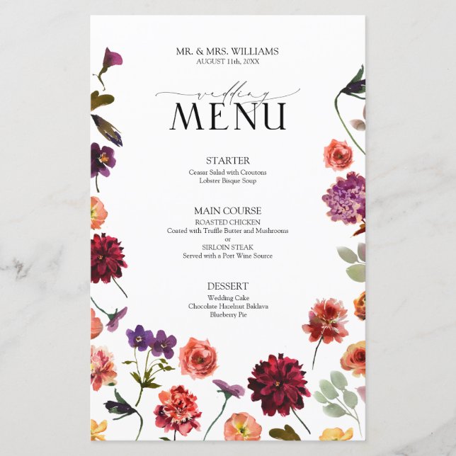 Menu Casamento Laranja Queimado do Jardim de Verão (Frente)