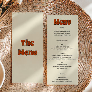 Menu Casamento Laranja Queimado Retro Groovy