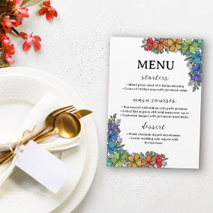 Menu Casamento LGBTQ com Flores do Orgulho Arco-Íris
