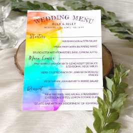 Menu Casamento LGBTQ do Rainbow Watercolor Splash