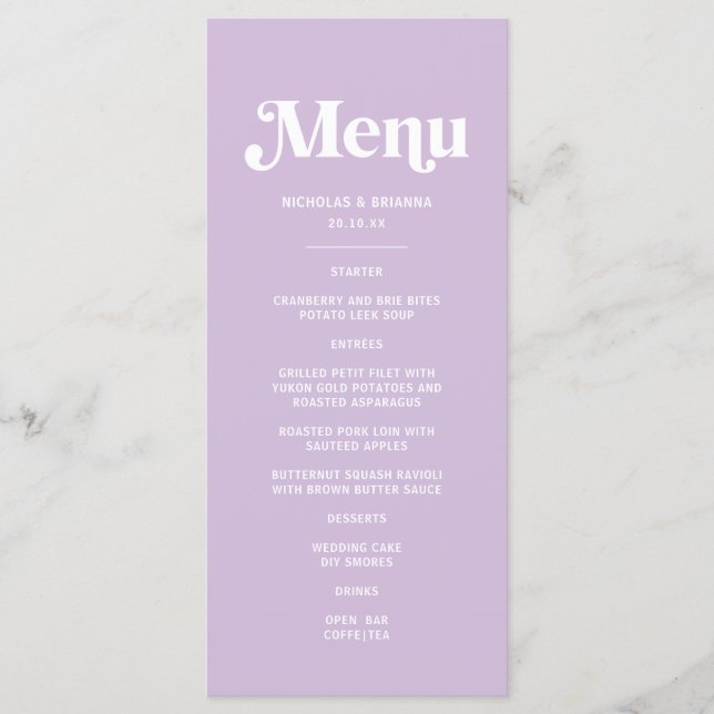 Menu Casamento Lilás Moderno (Frente)
