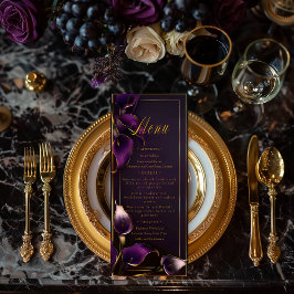 Menu Casamento Luxuoso de Lírio-de-Calla Roxo e Dourado