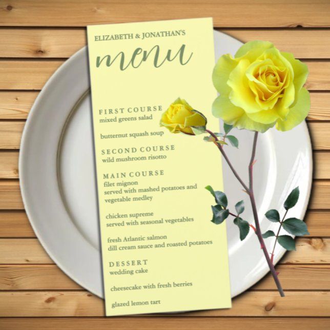 Menu Casamento Manteiga Amarelo e Sage Minimalista (Criador carregado)