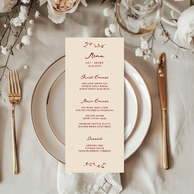 Menu Casamento Manuscrito Maroon (Criador carregado)