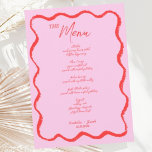 Menu Casamento Manuscrito Vermelho Cor-de-Rosa Cinzento<br><div class="desc">Um cartão de cardápio do estilo manuscrito de borda ondulada,  seguindo a última tendência do papel de carta de casamento.</div>