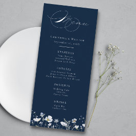 Menu Casamento marinho Azul Elegante Inverno Flores Sel