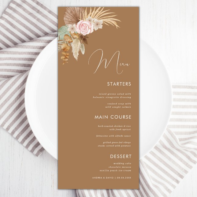 Menu Casamento Marrom Tropical Seco De Boho Pampas (Criador carregado)