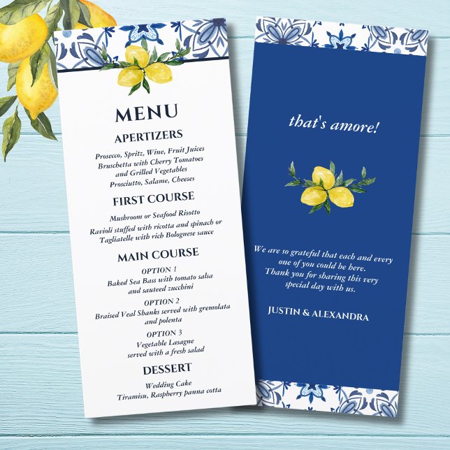 Menu Casamento mediterrânico de Limão Italiano Azulejo  (Criador carregado)