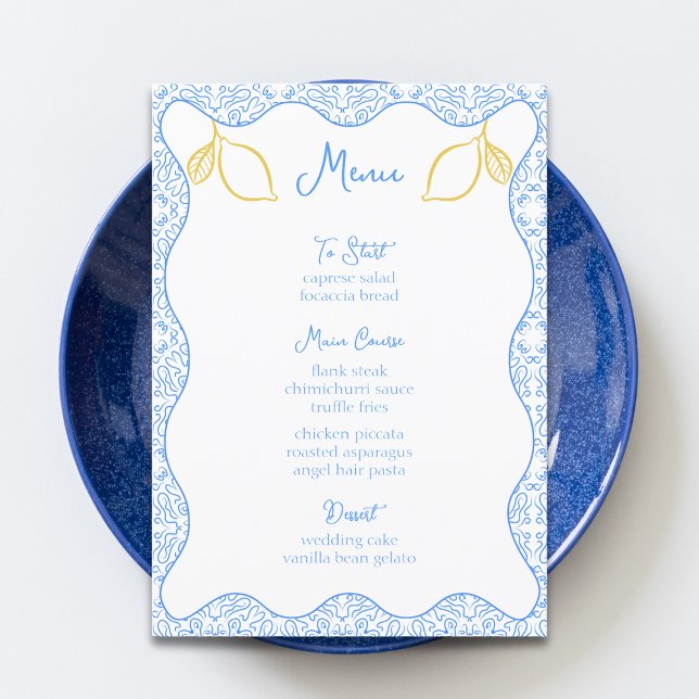 Menu Casamento mediterrânico entre os Azulejos Elegante (Criador carregado)