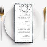 Menu Casamento mediterrânico | Oliva Minimalista Elegan<br><div class="desc">Elevem a sua recepção com este elegante cartão de casamento preto e branco, acentuado por uma delicada ilustração do ramo da oliveira. A design minimalista destaca suas seleções de refeições em um layout limpo e na moda, enquanto adiciona um toque de charme mediterrânico. Perfeito para casamentos modernos, rústicos ou italianos...</div>