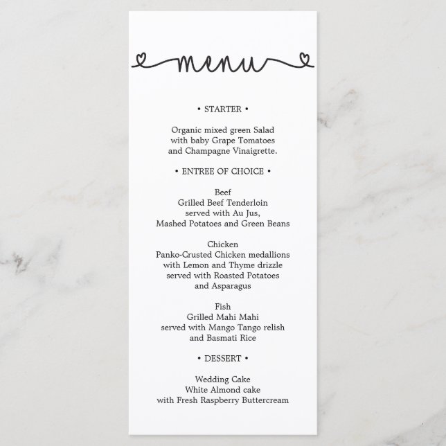 Menu Casamento - Menu Chá de panela - Corações (Frente)