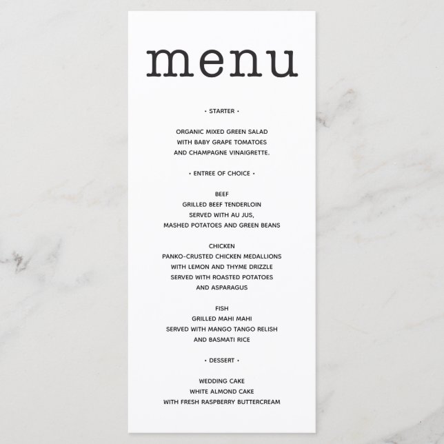 Menu Casamento - Menu Chá de panela - Tipo (Frente)