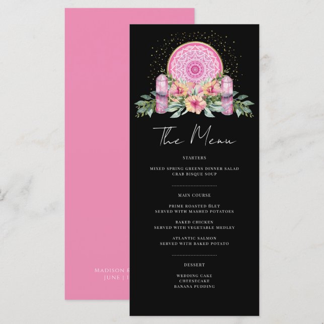Menu Casamento Metafísico com Cristais de Mandala Flora (Frente/Verso)