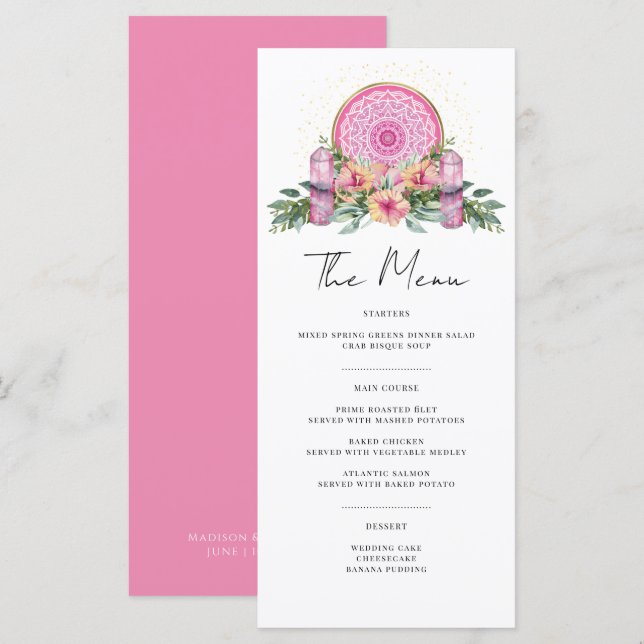 Menu Casamento Metafísico com Cristais de Mandala Flora (Frente/Verso)