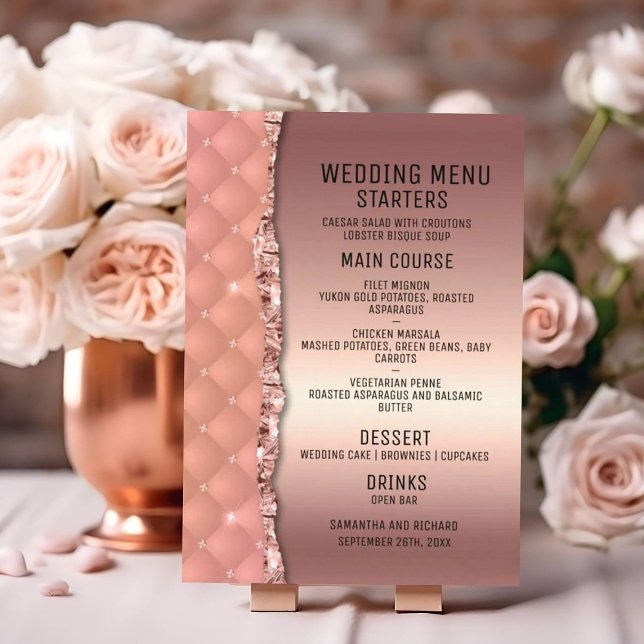 Menu Casamento Metálico Glitter Dourado De Rosa Glam (Criador carregado)