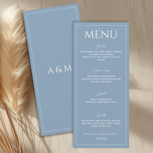 Menu Casamento minimalista azul empoeirado moderno (Criador carregado)