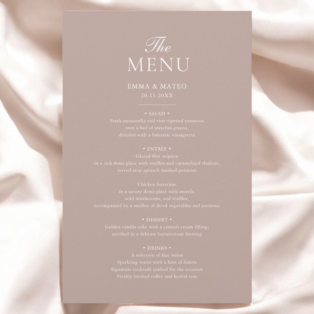 Menu Casamento Minimalista Beige Elegante (Criador carregado)