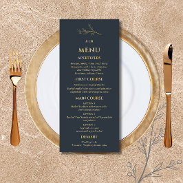 Menu Casamento Minimalista Botânico Monograma Carvão