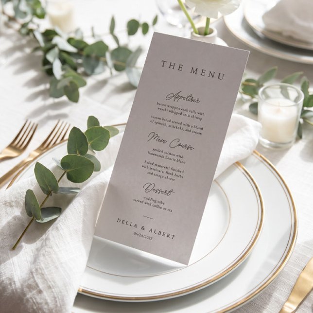 Menu Casamento Minimalista Caligráfico Cinza Claro (Criador carregado)