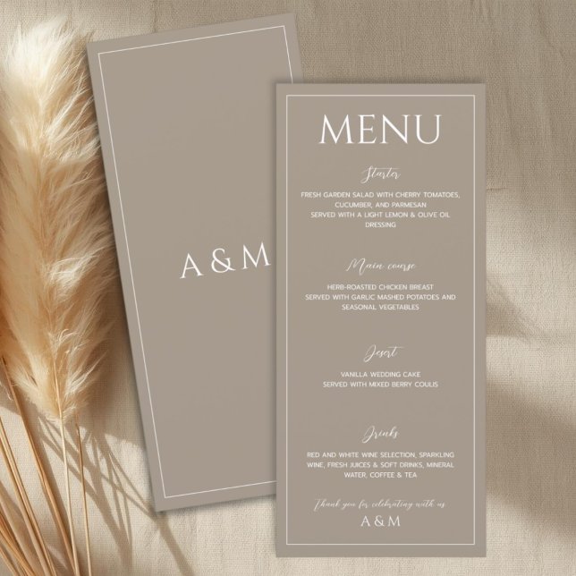 Menu Casamento minimalista castanho claro moderno (Criador carregado)