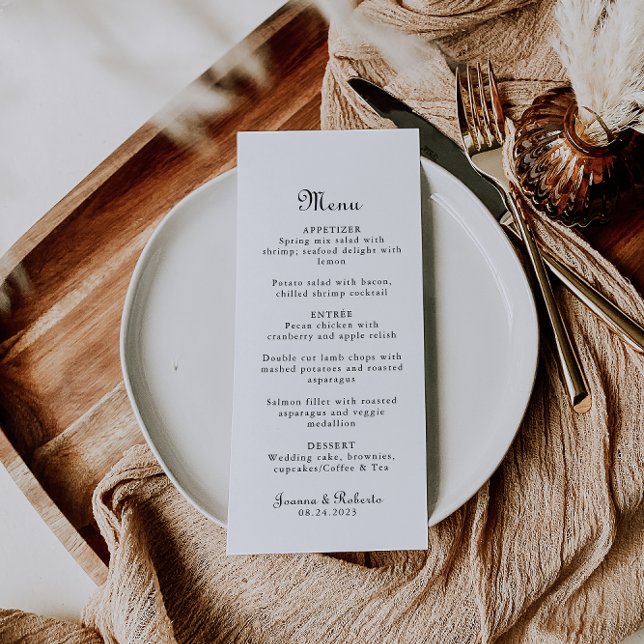 Menu Casamento Minimalista Clássico da Caligrafia (Criador carregado)