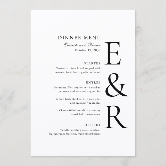 Menu Casamento Minimalista com Monograma Moderno e Ousa (Frente)