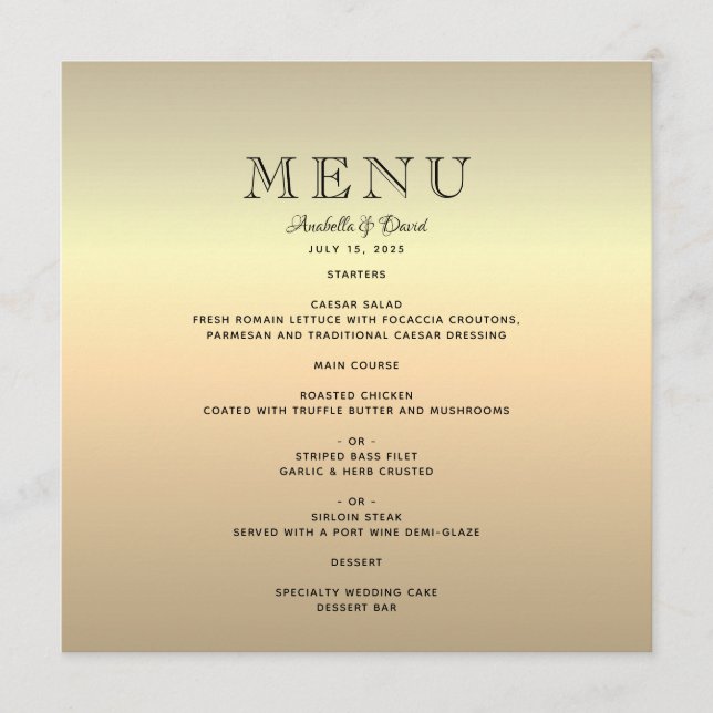 Menu Casamento Minimalista Dourado (Frente)