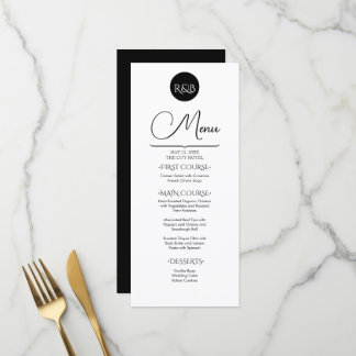 Menu Casamento Minimalista Elegante Preto e Branco