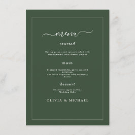Menu Casamento Minimalista Elegante Verde Escuro Clássi