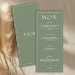 Menu Casamento minimalista em verde sálvia moderno<br><div class="desc">Cardápio de casamento moderno e simples em verde sálvia. Design limpo e fácil de ler que combina com um tema de casamento moderno minimalista. Inclui descrição do curso - informações sobre entrada,  prato principal,  sobremesa e bebidas que são fáceis de editar e personalizar.</div>