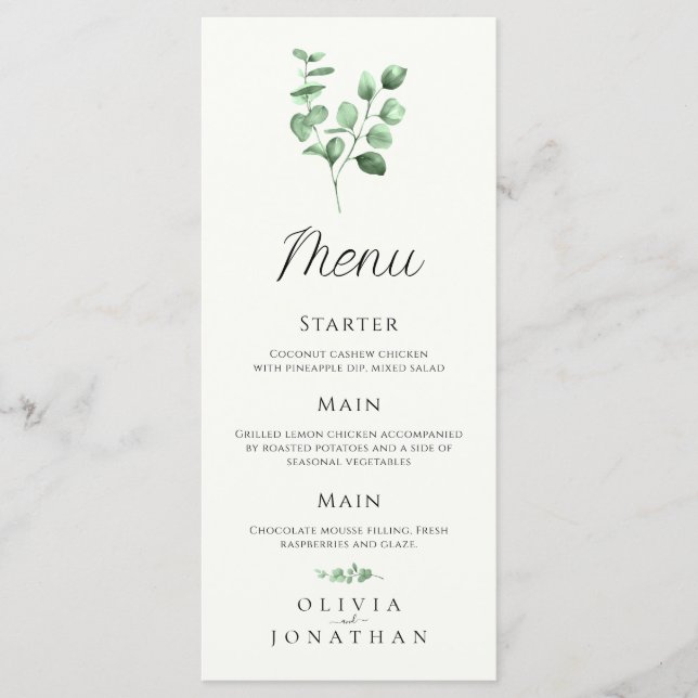 Menu Casamento Minimalista Eucalyptus Greenery (Frente)
