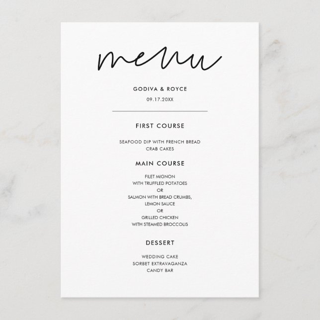 Menu Casamento minimalista moderno (Frente)