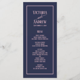 Menu Casamento Minimalista Moderno Azul Marinho Rosa