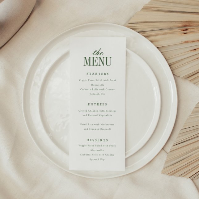 Menu Casamento Minimalista Moderno Branco e Verde Oliva (Criador carregado)
