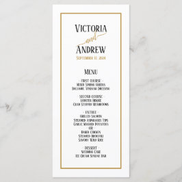 Menu Casamento Minimalista Moderno com Letra Dourada Pr