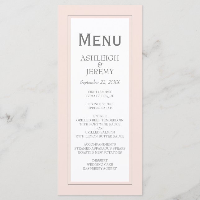 Menu Casamento Minimalista Moderno da Cinza Rosa Esbran (Frente)