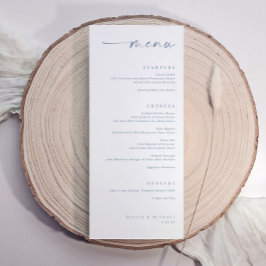 Menu Casamento Minimalista Moderno em Azul Empoeirado à
