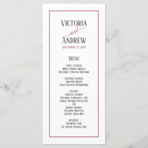 Menu Casamento Minimalista Moderno em Dourado Rosa e Le