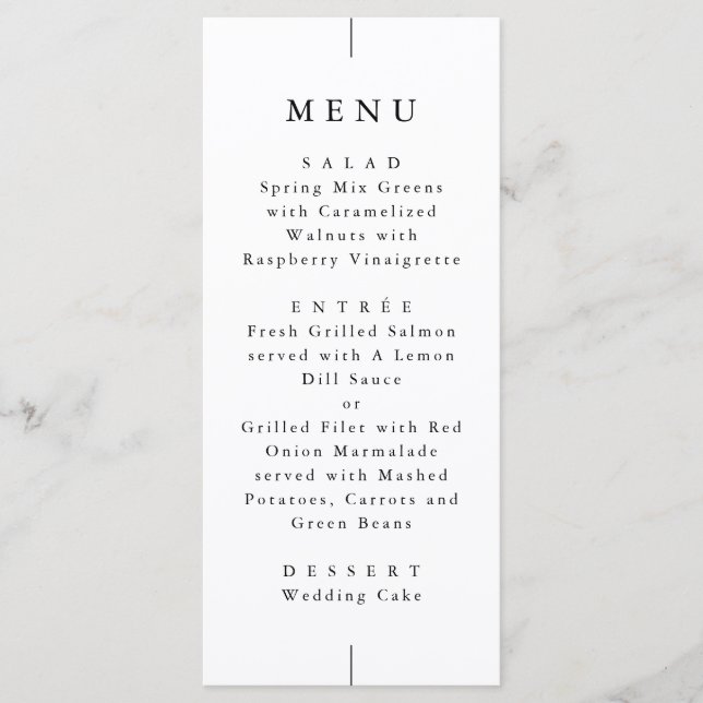 Menu Casamento Minimalista Moderno | Preto e Branco Ele (Frente)