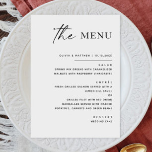 Menu Casamento Minimalista Negro e Branco   Elegante Fo