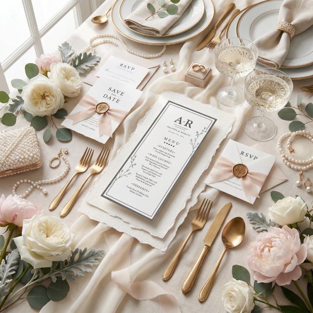 Menu Casamento Minimalista Preto e Branco (Criador carregado)