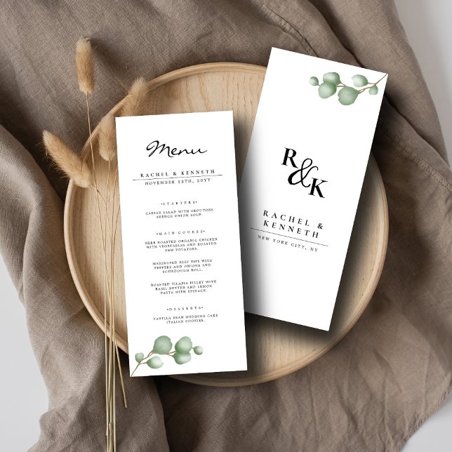 Menu Casamento Minimalista Preto e Branco do Eucalyptus (Criador carregado)