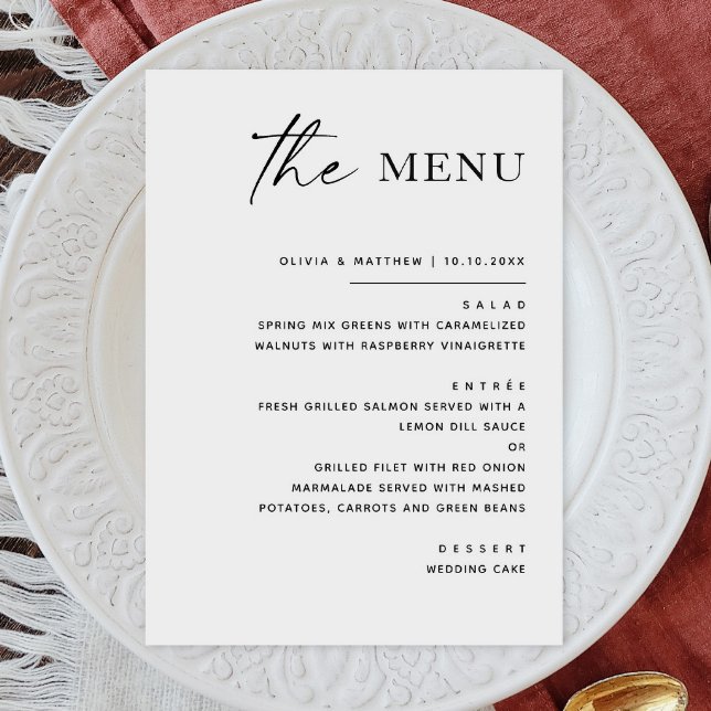 Menu Casamento Minimalista Preto e Branco | Formal Eleg (Criador carregado)